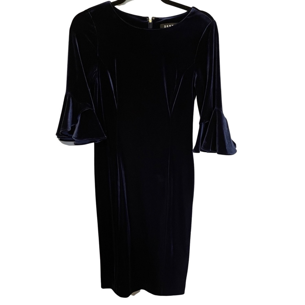Macy’s Blue Velvet Dress with Flare Sleeve